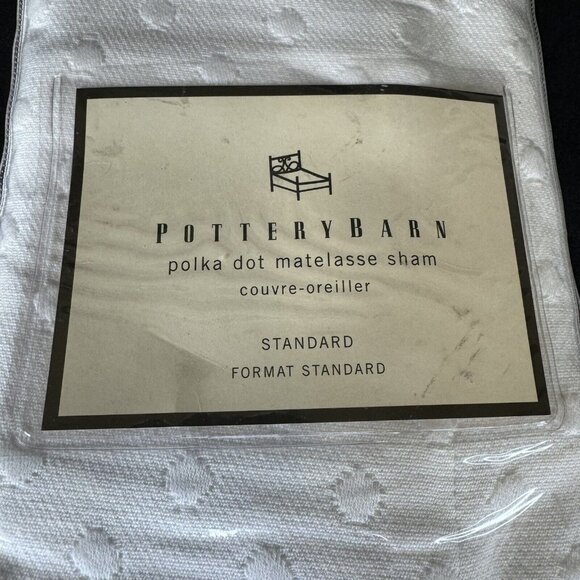 Pottery Barn Polka Dot Matelasse Sham - Standard White - New NIP - Picture 3 of 6